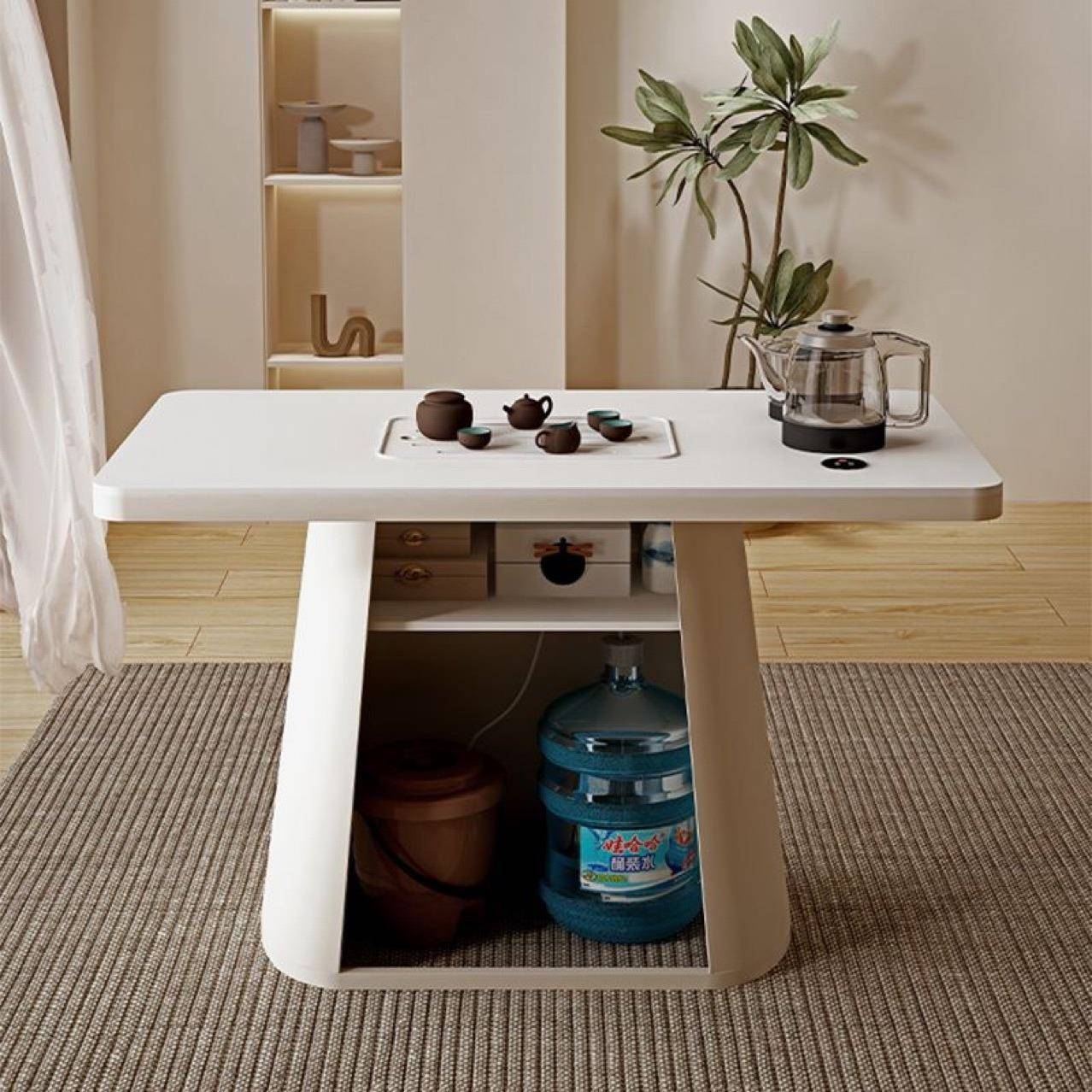 檻HKF1轻奢岩板旋转茶桌椅K组现代合简小约家用户型办公室一体阳