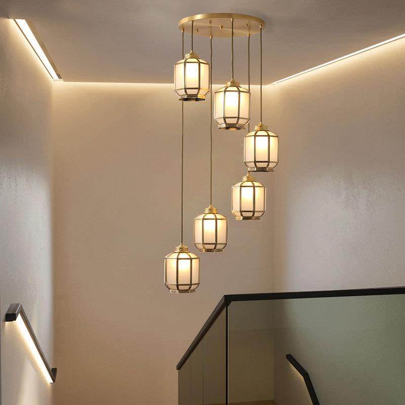 新中创式旋全铜楼梯吊灯中167国风厅意客餐厅灯具别墅复式楼转长