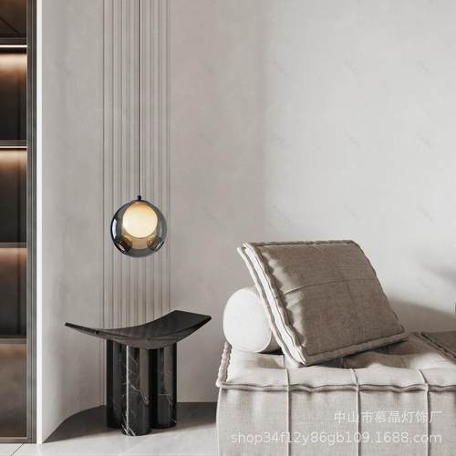 床头卧吊622线灯意式极简室玄关璃小吊意灯创吧台玻餐吊灯床头月