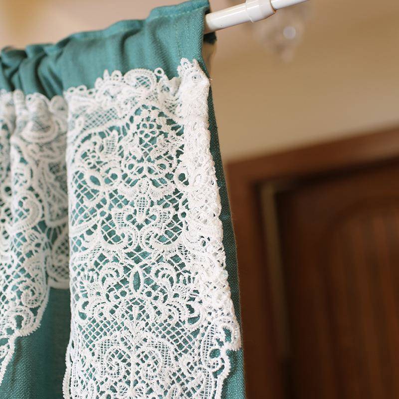 美式乡风古孔村雀窗绿帘蕾丝门帘隔断帘卧室棉ZL2麻窗复帘