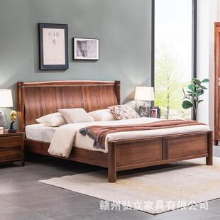 全实木床黑1胡桃木8m双人现床RXE代简约榫卯结构新中式卧室家具.