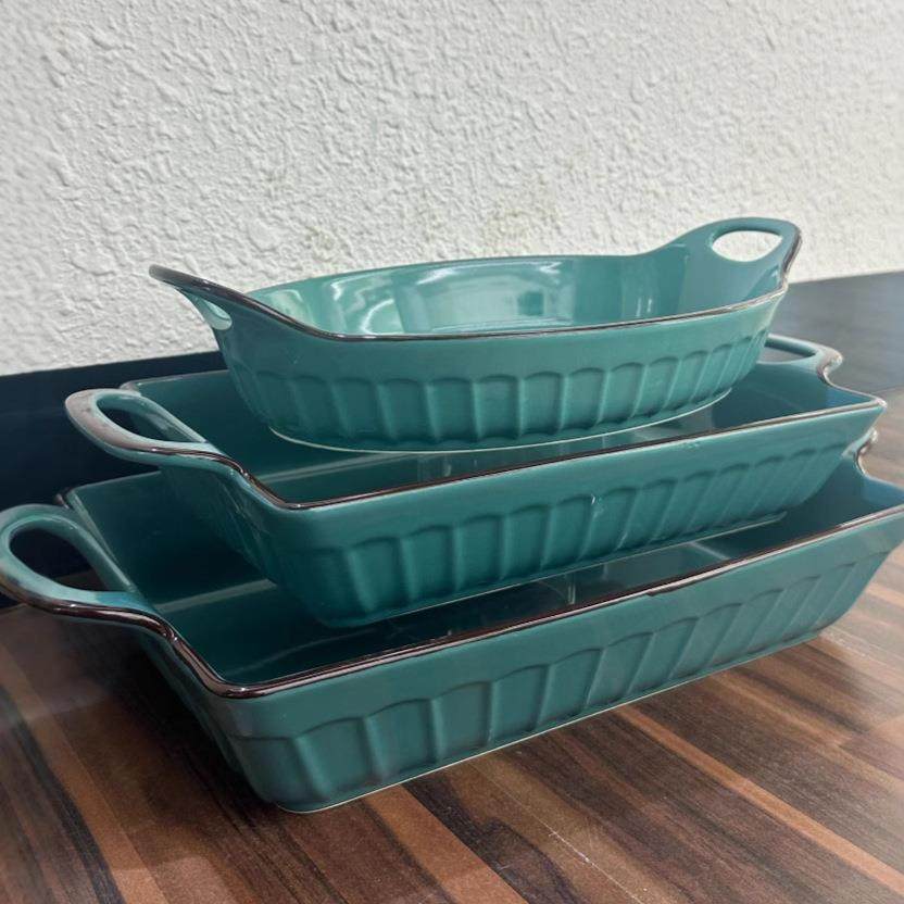 欧式跨形长方形陶瓷烤盘烘焙套装大境容量ZZC条纹旦波微炉烤箱用