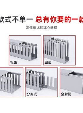 灰色pvc线槽塑料明装细齿行线槽配电柜箱封闭口工业阻燃U型走线槽