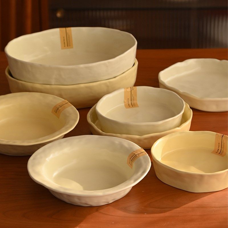 白屿 奶油色手捏ins风盘子不规则深盘水果盘鱼盘汤盘汤碗韩式,餐饮具,盘,淘宝优惠券,粉丝福利购,淘宝优惠卷