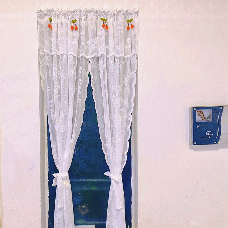 田园蕾丝纱帘白色帘头免打孔穿杆短帘卧室小窗厨房隔断门帘挂帘