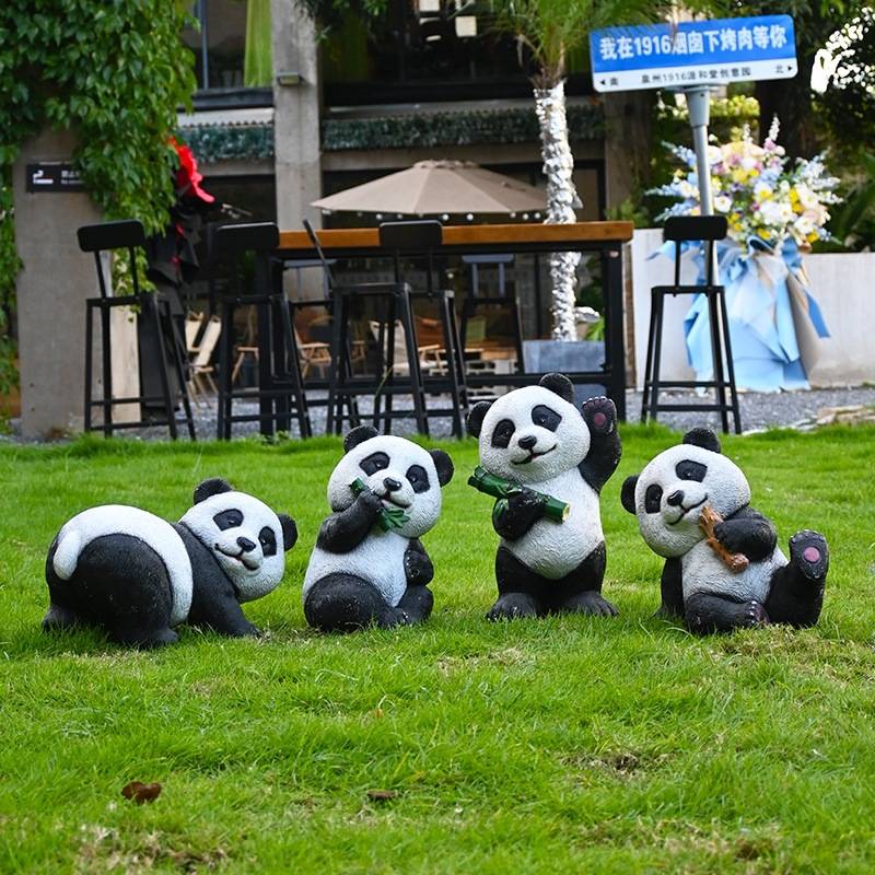 花园仿真熊猫摆件幼儿园户外动物雕塑庭院布置造景园林景观装饰品