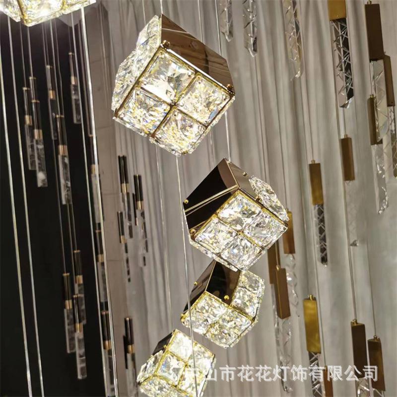 楼吊水灯轻吊奢别墅跃层挑空客梯厅晶长灯复式lof645t公寓楼梯间