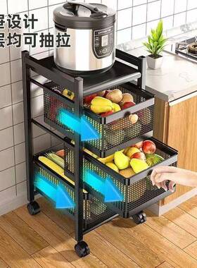 式免安装抽拉rNi6CriW厨房蔬菜置物架落地微多层推车波炉缝菜篮子