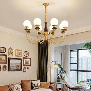 美式客色厅267中吊灯桃古风吊灯实木卧室餐厅复古魔豆胡木玻璃吊