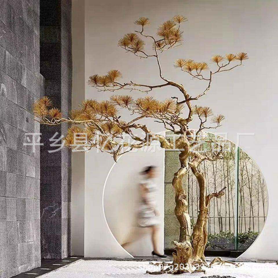 大型雪迎松松尾松双杆商场装饰客树摆件松树实木雕004刻树绿植马