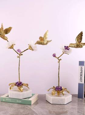 轻奢铜鸟白理石家居艺摆W0299件卧室客厅电大术视柜家居软装装饰