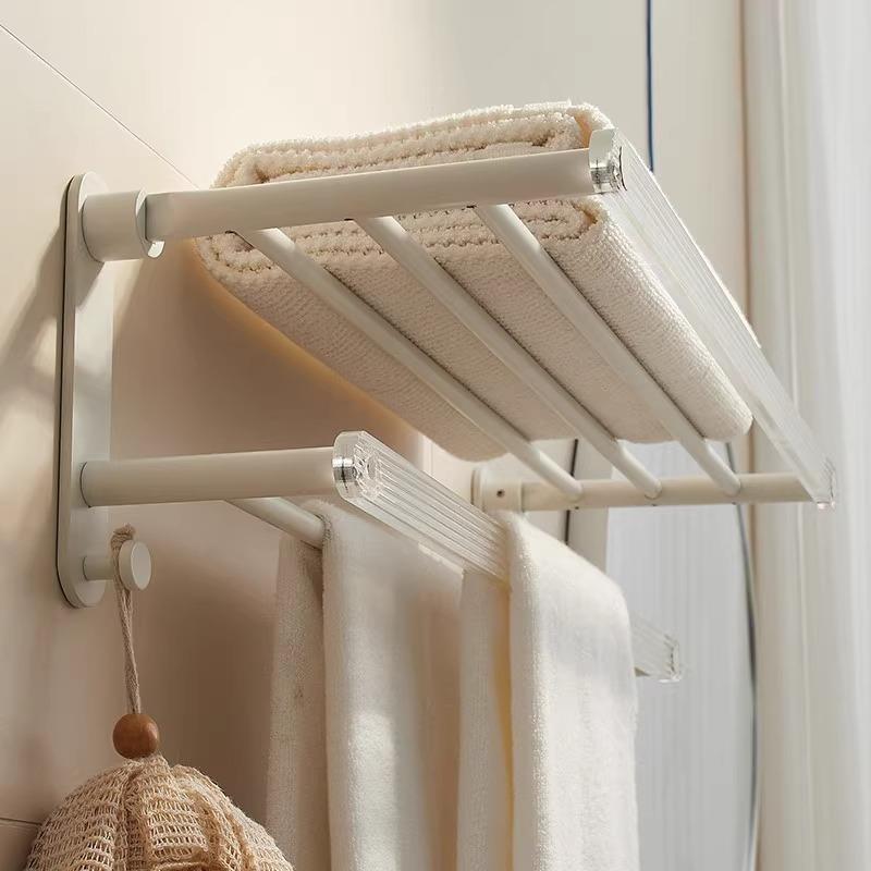 奶油风亚克毛巾杆力免打孔挂架奢卫生间浴室浴巾毛架巾架单杆854