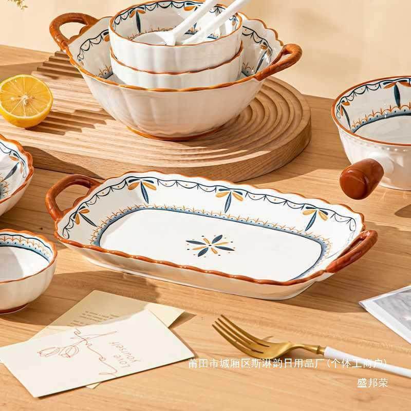 碗碟套装家用4日式子十碗盘套装碗筷新清釉下彩餐具套装202新AL79