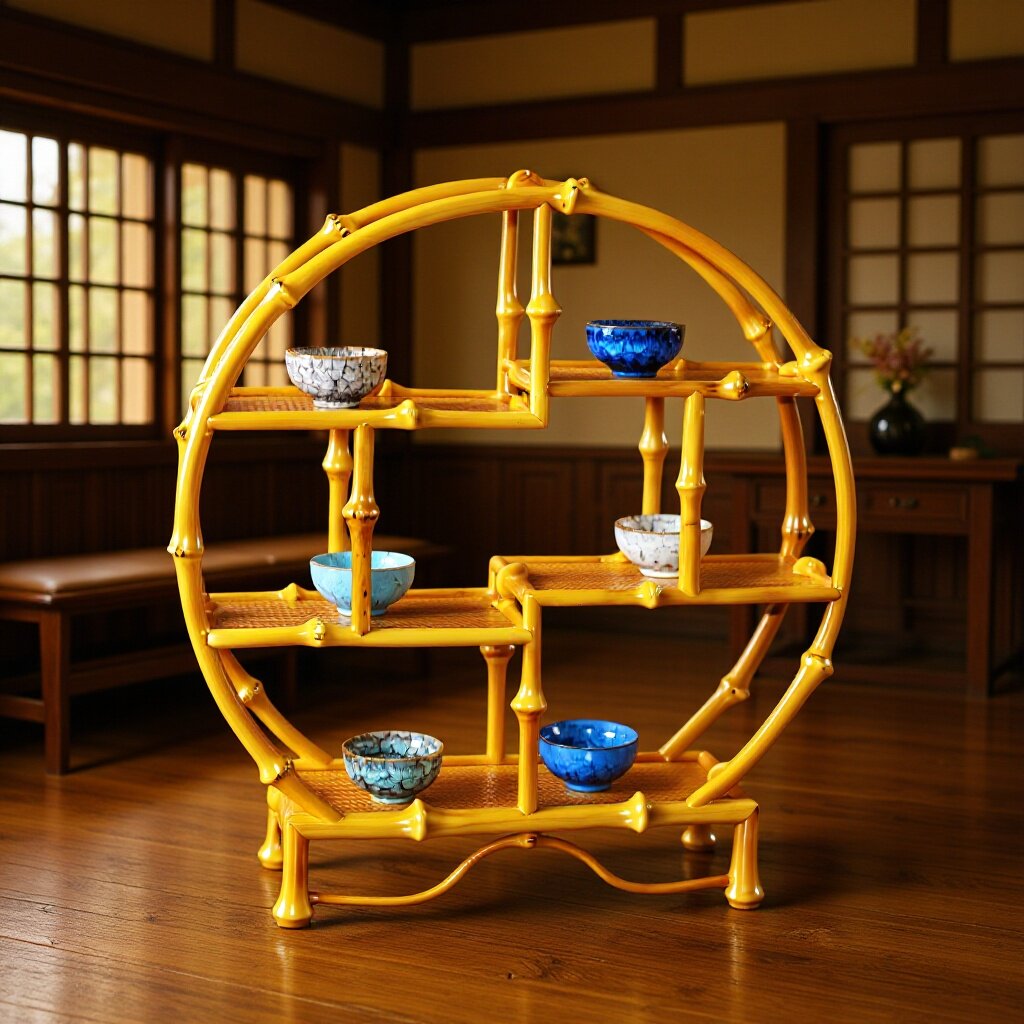 博古架竹节圆形多宝阁轻奢中式客厅置物架工艺品展示架子设计茶具