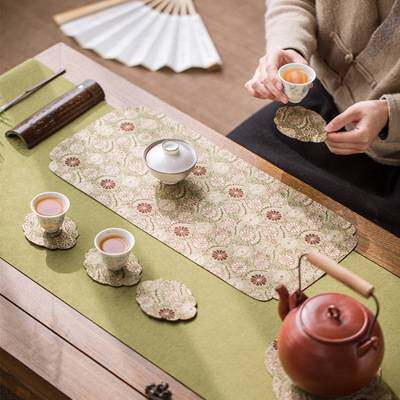 知舍茶席云松茶席织造手工布艺桌旗中国传统色传统纹样双面印花