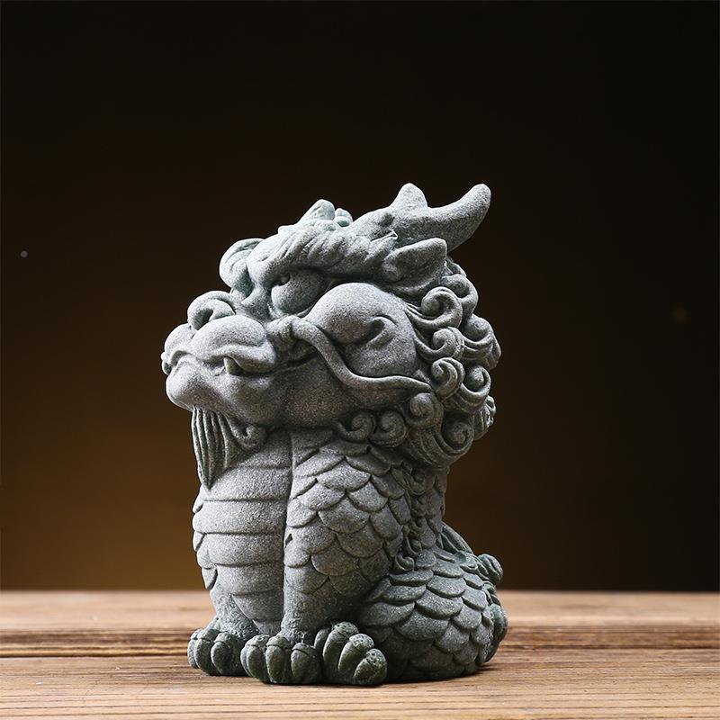 式创意国风二TM689774神兽桌青砂石摆件客厅中哈面水族鱼缸造景装