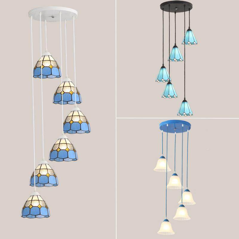 蒂凡尼地中海意餐厅LED灯具三头创个性蓝旋SD015-3色长饭厅转楼梯