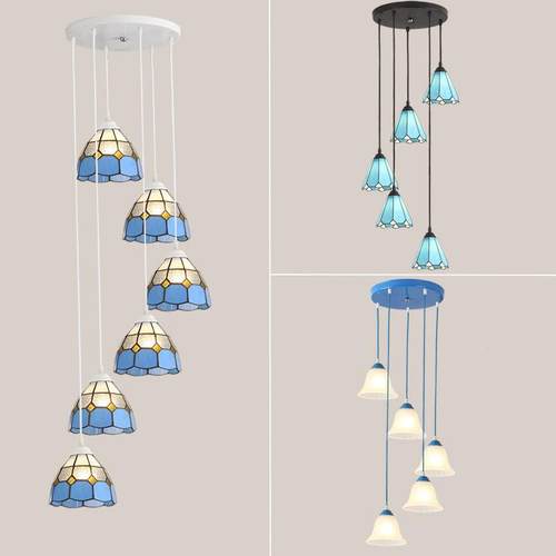 蒂凡尼地中海意餐厅LED灯具三头创个性蓝旋SD015-3色长饭厅转楼梯