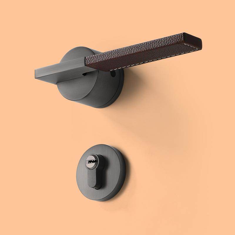 门锁日式带FYU皮执家用卧室房门静音吸锁分体体式木手门锁套装磁