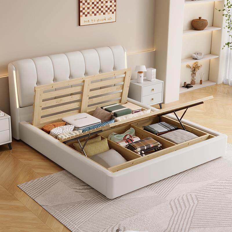 意式轻奢奶油603#风床现代皮简约皮小户主卧双人智能感应灯储型物