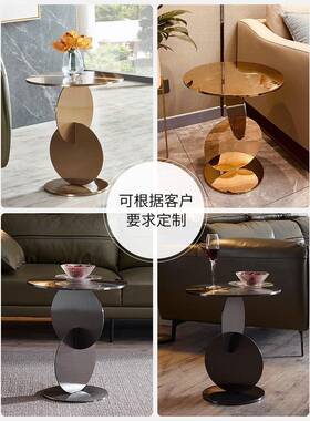 沙发不锈钢鱼鳞片茶几玻璃人造大理A183石面小茶几代圆计形边现设