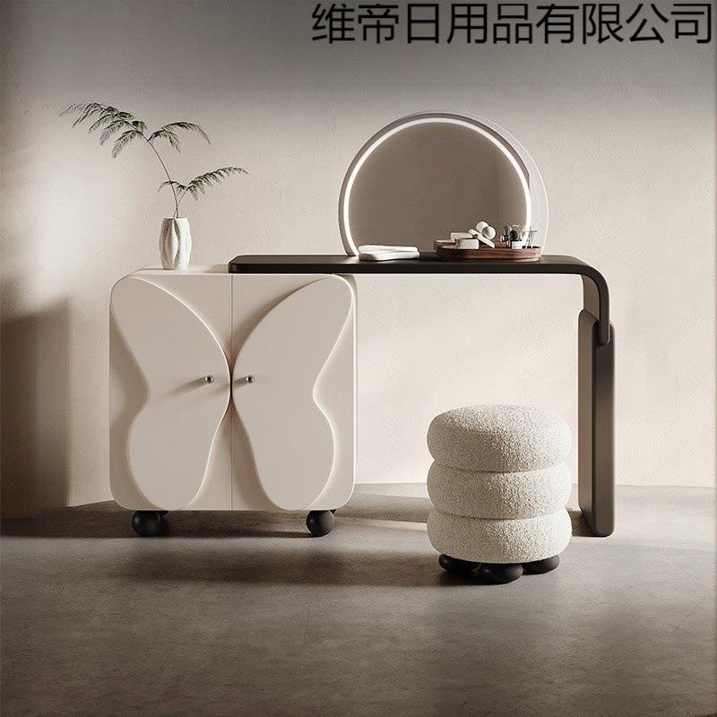 现代简约卧室收纳柜家用设计师妆镜桌奶油风蝴蝶梳妆台斗柜一体柜
