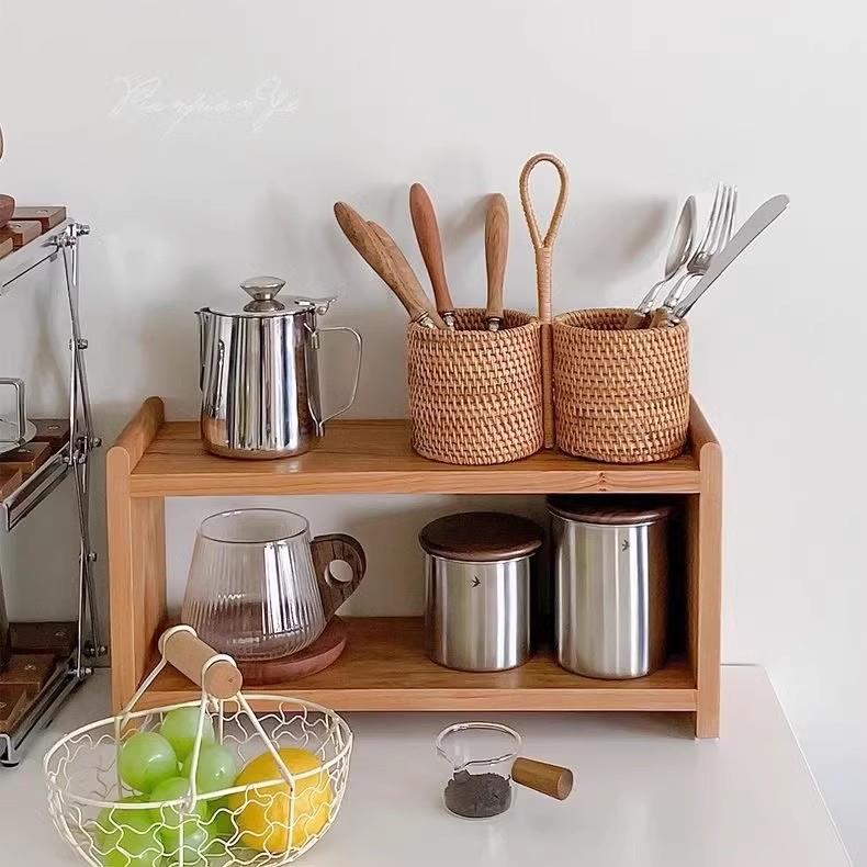 餐边北欧整装实木日式两层杯架桌面置物架厨房客厅阳台收纳展示架