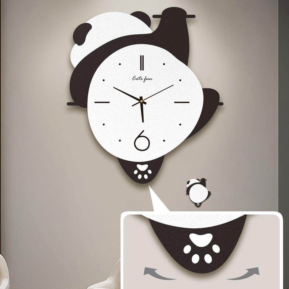 2024新款熊猫墙创音挂意钟表ADC20钟客厅时尚家用卧室挂静摇摆时