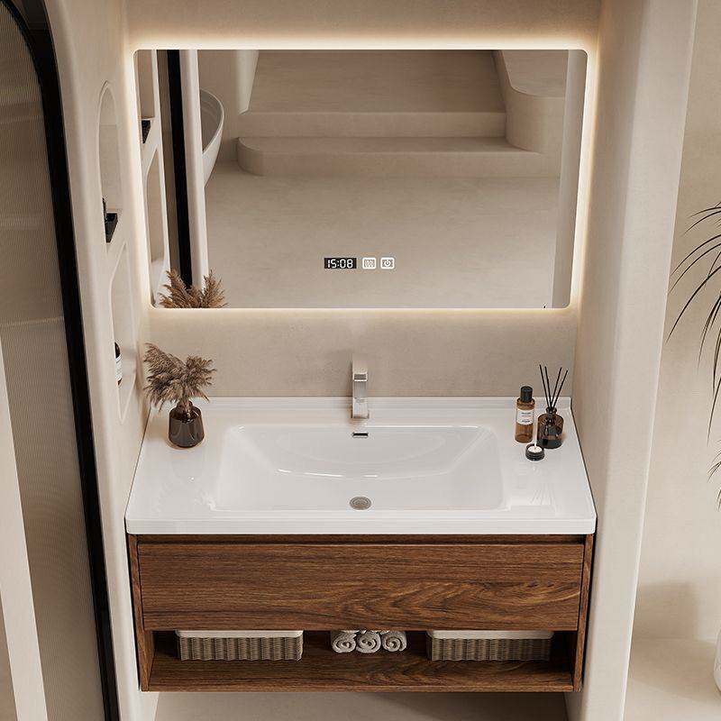 胡桃木陶瓷一体盆色卫生间浴室柜中古风浴室柜新中式洗脸盆浴室柜