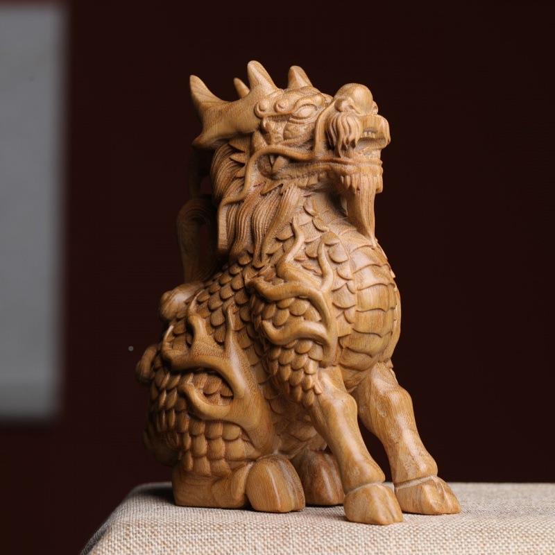 檀麟绿新檀款瑞兽手把件摆件紫木雕汽车中控饰麒品