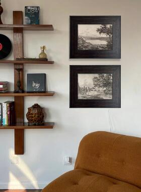 法式中古黑风白素客厅关装饰画书房卧室描挂WIU画小众艺术餐厅玄