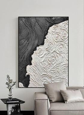 沧海现代极简抽象装画黑灰肌大理感壁画简约客厅QX202203玄白关幅