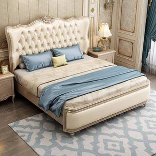 现代简美式 轻奢实木双人床21.8卧室抽屉储物米婚家具约床 法QW12式