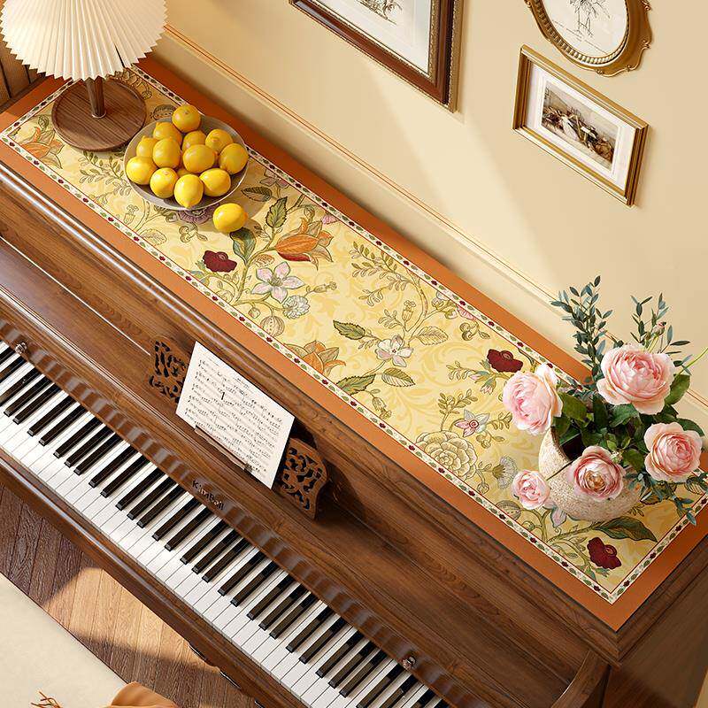 ∉佩里钢琴盖布半罩轻奢顶防尘罩美仿皮琴革式桌垫罩Fh(h(#g&保护