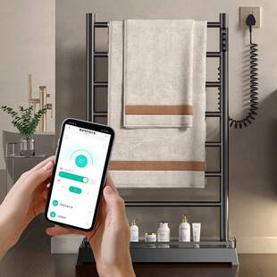 黑色智能碳纤维恒温定时加热电热毛巾架落地式创意置物架厂家直销