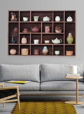 4I实木古架壁挂墙茶博具架置物客厅多阁可壁挂03221格架子架小摆