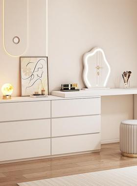 梳妆卧台室约现代简TOX奶风斗柜梳妆台一体小型化妆桌可伸缩化油