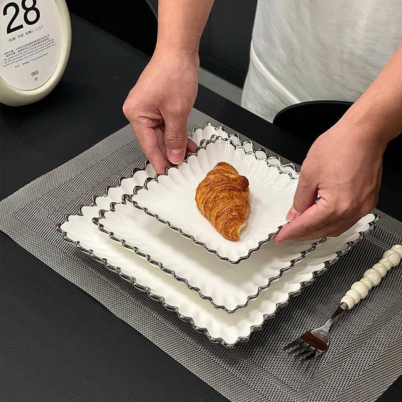 四方盘陶L瓷餐具菜创意盘子西餐盘外家用盘下午茶餐厅户FS758577