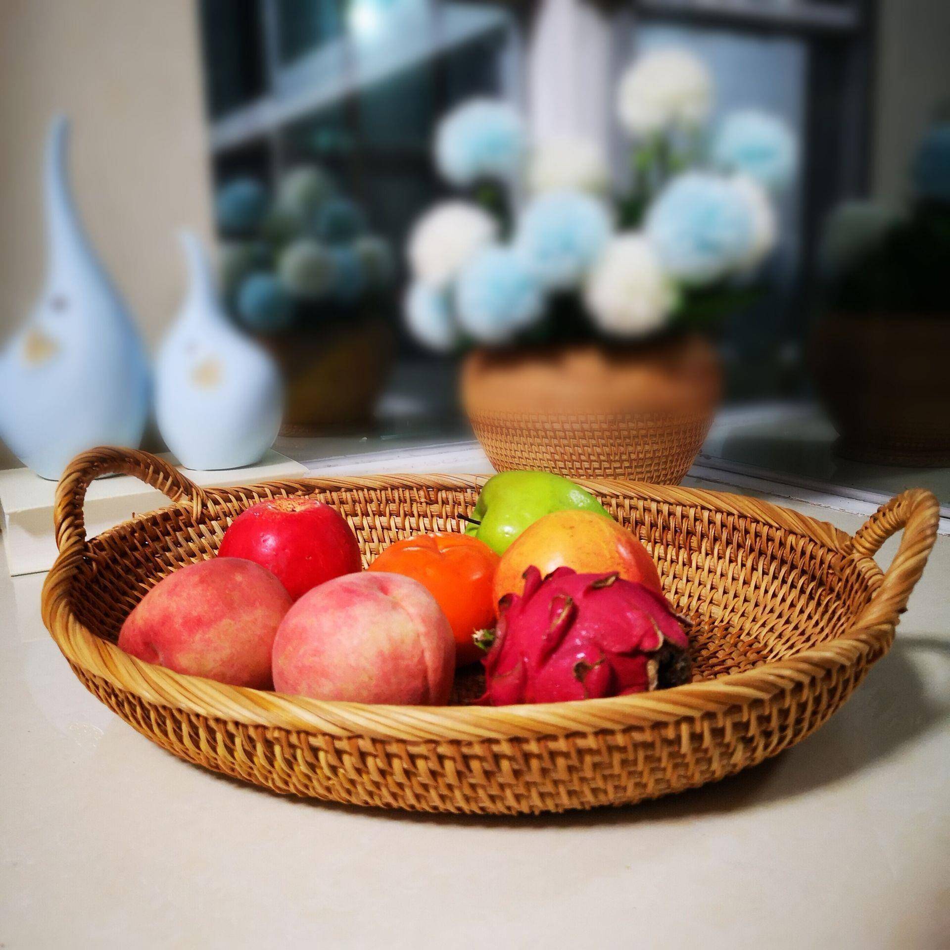越南藤编野餐手工编织篮买菜篮瓜果菜面包水果收杂TBYCL100物蔬手