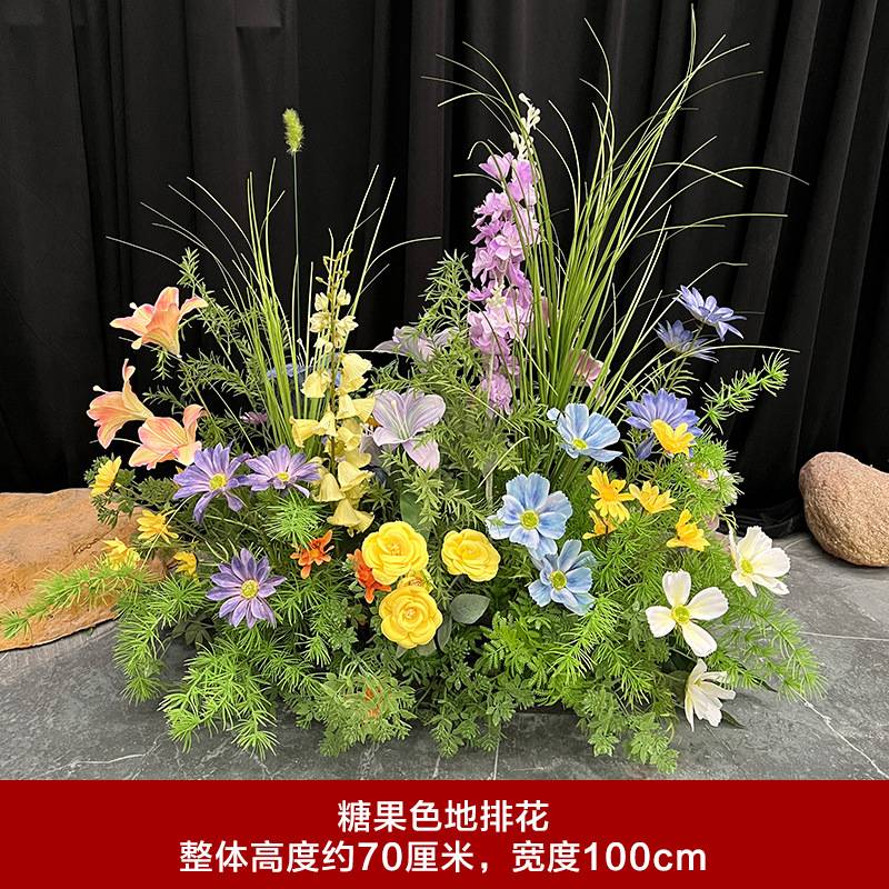 婚庆大款地排花成品花排T台路引婚礼花艺蓝色仿真玫瑰花