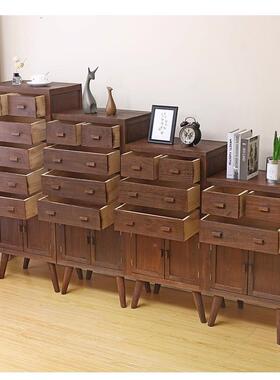 W田园简约收纳斗功多柜实木藤编抽600048屉式床头收纳小柜7子能简