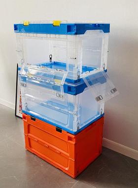 透明带盖侧开DXV门塑折叠物收纳箱子流折叠周料转箱车载胶家用储