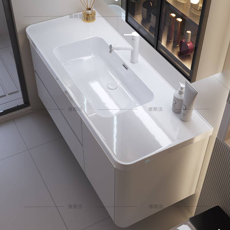 浴室柜圆弧角一体陶瓷盆洗脸盆柜挂墙洗新品304不锈钢烤漆蜂窝铝