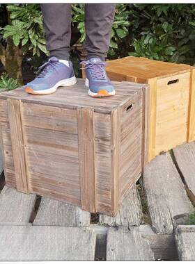 复古老旧实箱15093木加固整理收纳木饰储箱物收纳陈装列有盖长直