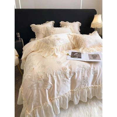 A6法风120绣支四件套F68MMSH立体式花卉蕾丝刺L床裙床单款被套床