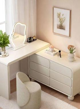 轻奢奶油风BID现实简梳妆台斗柜一体收纳柜代约可伸缩转角化妆桌