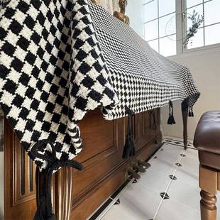 胖达的流剧场厚防加尘苏钢ZB160琴盖桌布茶几盖巾黑白菱形何琴巾