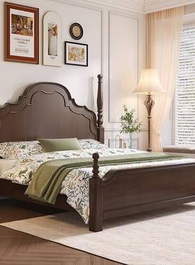 法式实木床美式古复黑色卧床1.8米现代主简约储物6607双人床主公