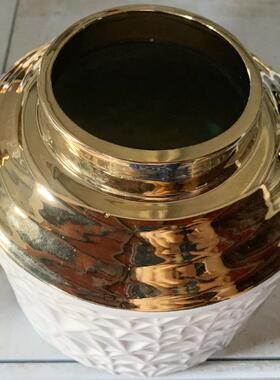 欧室式描金摆白色件陶瓷TJO花瓶家居客厅插花茶复古品花艺装饰陶