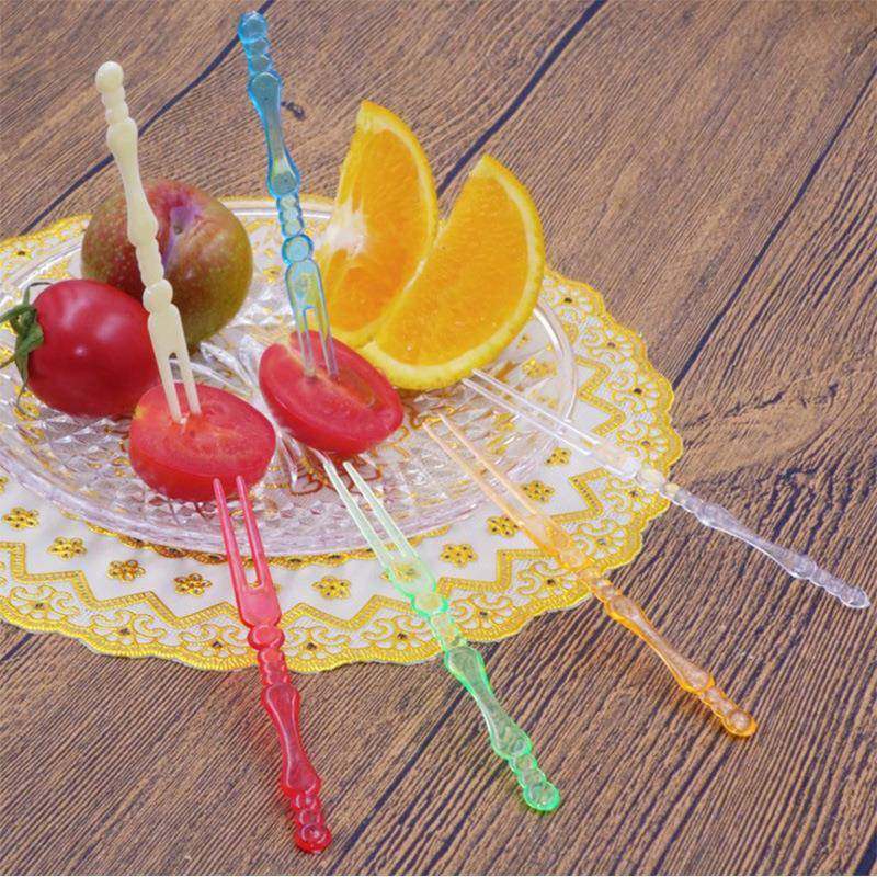 奋进牌透明节水果叉塑料IFE一次性齿竹节叉两制月竹定饼蛋糕点心